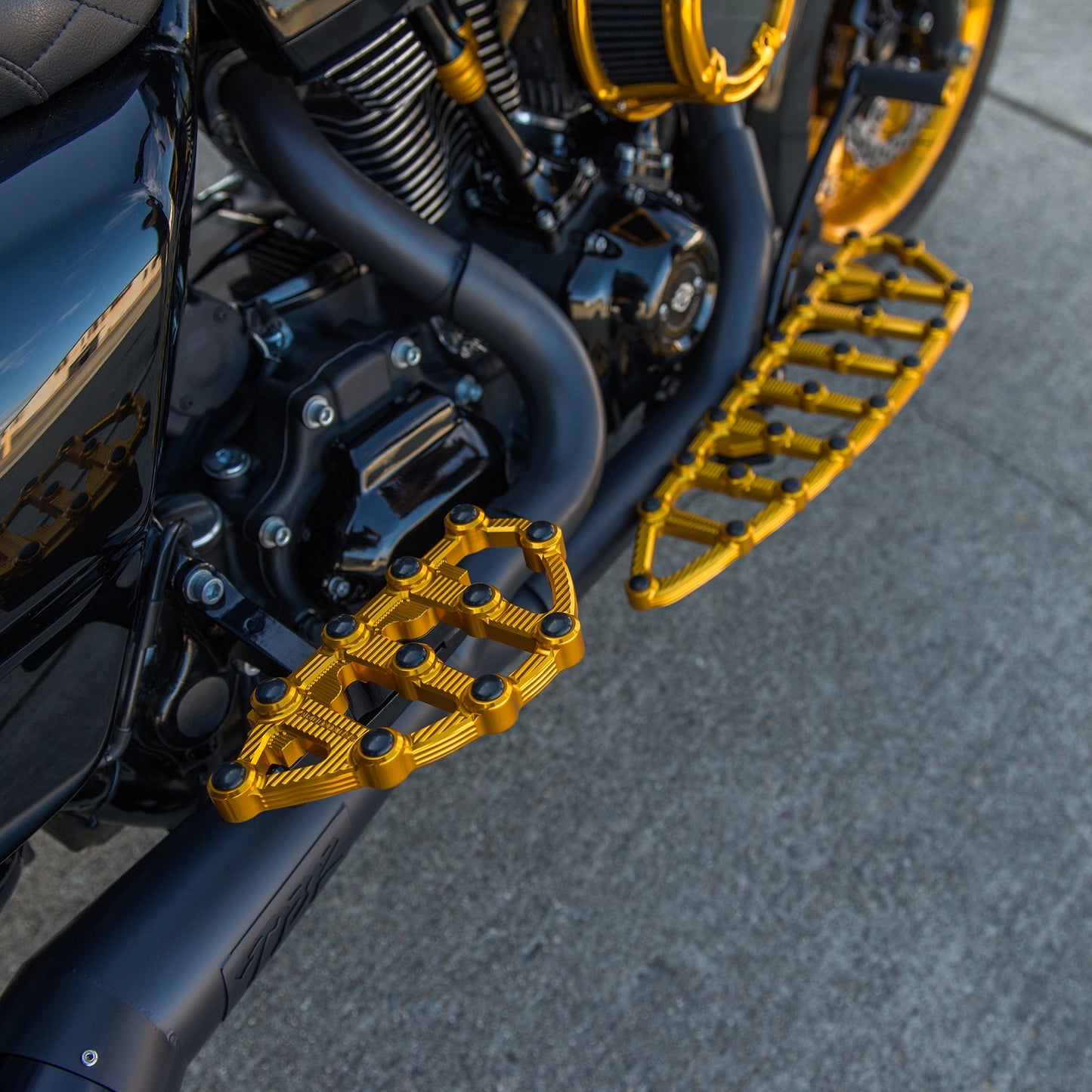 Arlen Ness MX Gold Passenger Floorboards for 1980-2024 Harley Touring Softail