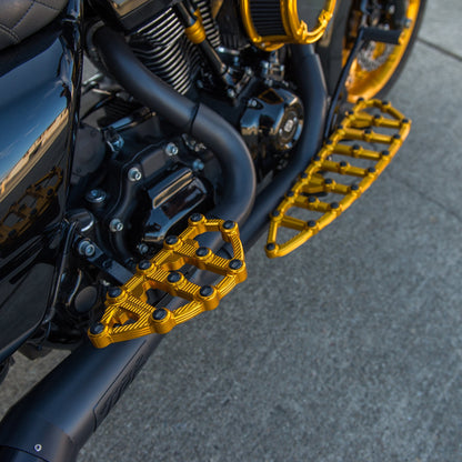 Arlen Ness MX Gold Passenger Floorboards for 1980-2024 Harley Touring Softail