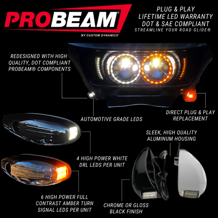 Custom Dynamics Black Front LED Turn Signals fits 2015-2024 Harley Road Glide