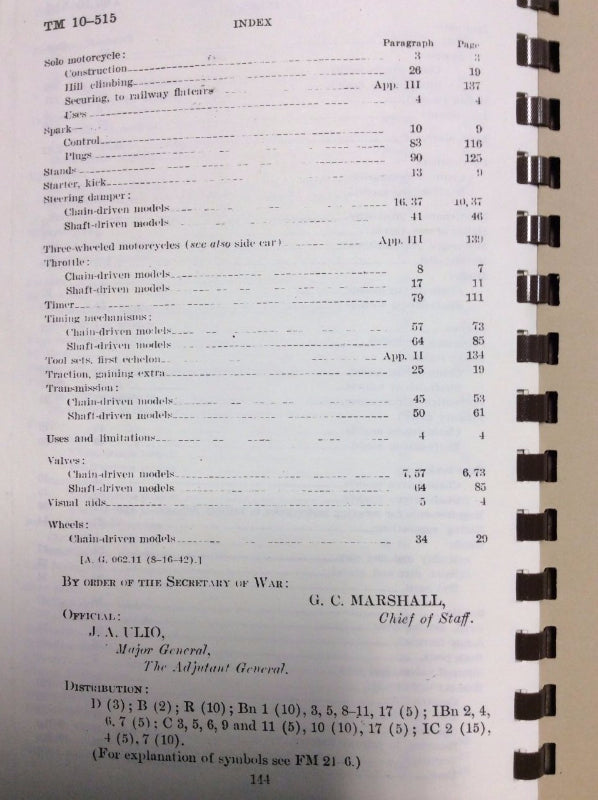 New Reproduction War Department Technical Manual the Harley Indian Motorcycle