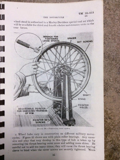 New Reproduction War Department Technical Manual the Harley Indian Motorcycle