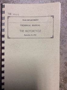 New Reproduction War Department Technical Manual the Harley Indian Motorcycle