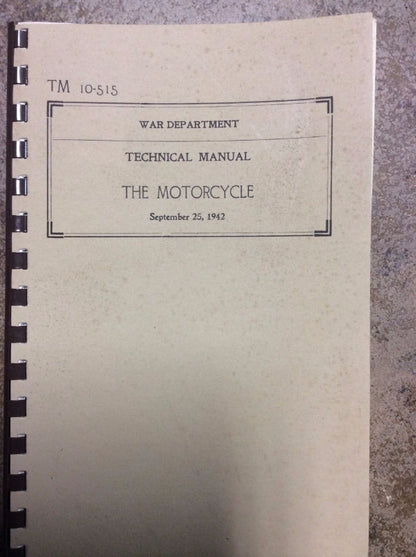 New Reproduction War Department Technical Manual the Harley Indian Motorcycle