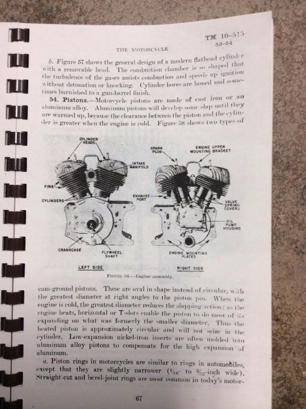New Reproduction War Department Technical Manual the Harley Indian Motorcycle
