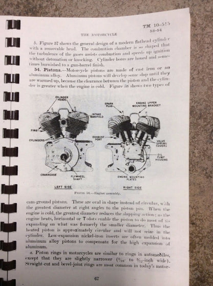 New Reproduction War Department Technical Manual the Harley Indian Motorcycle