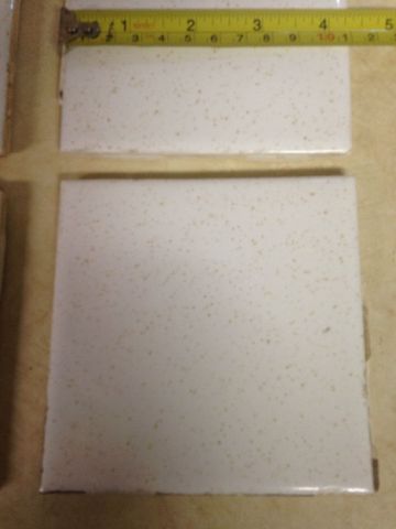 8 Vintage 4.25" Ceramic Bathroom Kitchen Tile White with Gold Speckle