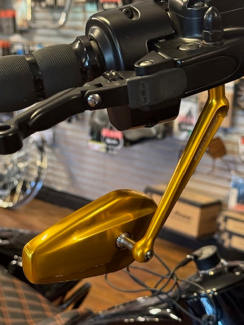 Arlen Ness Pair Gold Mini Stocker Forged Motorcycle Handlebar Mirrors for Harley