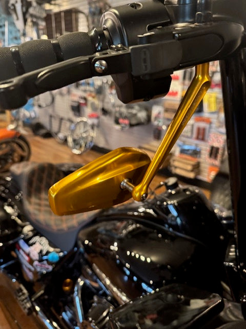 Arlen Ness Pair Gold Mini Stocker Forged Motorcycle Handlebar Mirrors for Harley