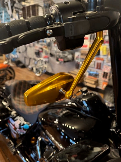 Arlen Ness Pair Gold Mini Stocker Forged Motorcycle Handlebar Mirrors for Harley