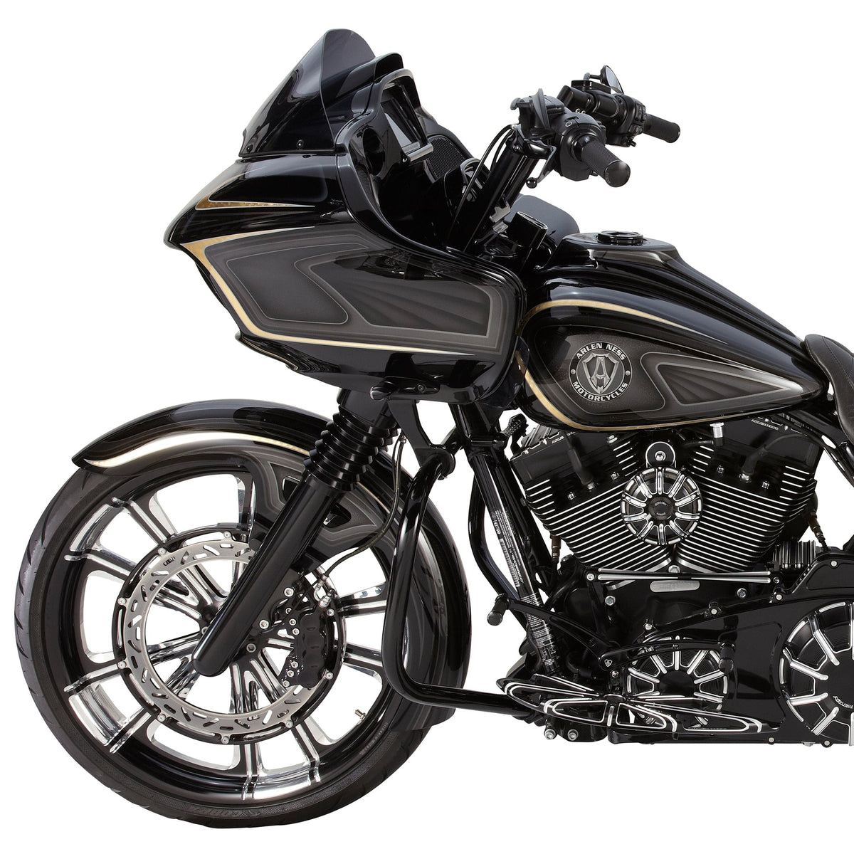 Arlen Ness Black Fork Hot Legs Deep Cut Single Disc for 2008-2013 Harley Touring
